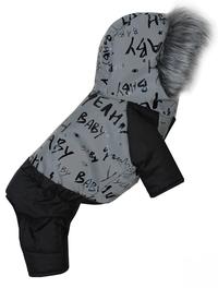 Комбинезон для собаки зимний из светоотражающей ткани серый с черным A-70 
