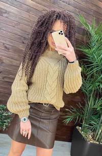 Женский молодёжный свитер крупной вязки с косами оверсайз, цвет кэмэл, Ангел 