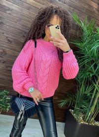 Женский свитер крупной вязки с косами оверсайз, цвет розовый, Ангел 