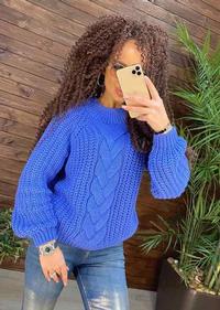 Женский свитер крупной вязки с косами оверсайз,  цвет синий, Ангел 