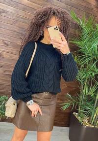 Женский свитер крупной вязки с косами оверсайз, цвет черный, Ангел 