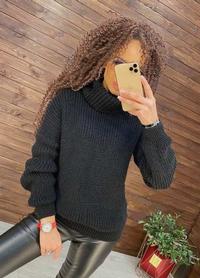 Черный вязаный свитер женский, объемный, Арчи 